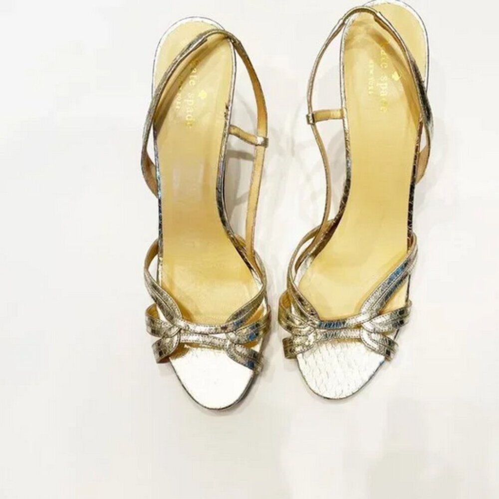 Kate Spade Gold Snake-Embossed Leather Dress Slingback Sandal, Size 11B